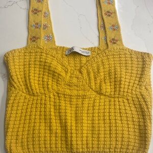 Zara Mustard Knit Crop Top with Floral Straps